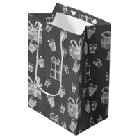 Cute Black & White Christmas Present Chalkboard Medium Gift Bag