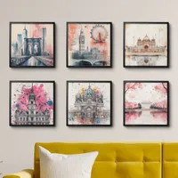 Soft Watercolor Cityscapes Peel And Stick Photo Tile