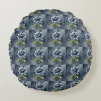 Blue flower watercolour pattern round pillow