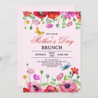 Elegant Spring Wildflower Pink Mother's Day Brunch Invitation
