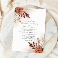 Rustic Terracotta Flowers And Pampas Grass Wedding Invitation