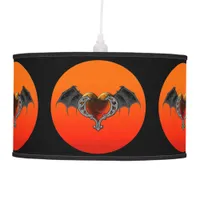 Halloween Goth Orange Heart & Bat Wings Lamp