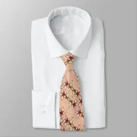 Pink Poinsettia Diagonal Striped Christmas Neck Tie