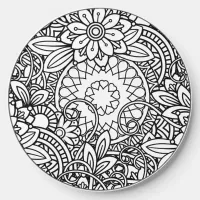 Boho Black and White Graphic Design Floral Wireless Charger