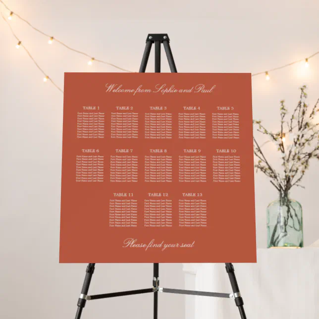 Terracotta 13 Table Wedding Seating Chart Foam Board