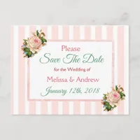 Coral Roses Floral Save the Date Postcard