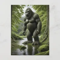 Bigfoot standing in a Creek Cartoon  Postcard