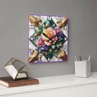 Colorful Rose Arrangement on Decorative Background Square Wall Clock