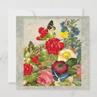 Vintage Flower Bouquet with Butterflies Invitation