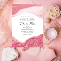 Rose Quartz and Blush Strata Mr and Mrs Wedding Invitation