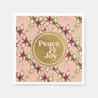 Peace & Joy, Pink and Gold Poinsettia Christmas Napkins