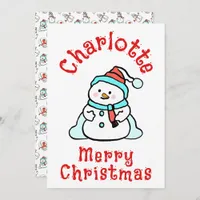 Cute Christmas Snowman With Name | White Christmas Holiday Card