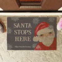 Santa Stops Here Whimsical Family Name Christmas Doormat