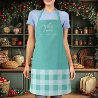 Thanksgiving Gather Fall Teal & White Plaid Apron