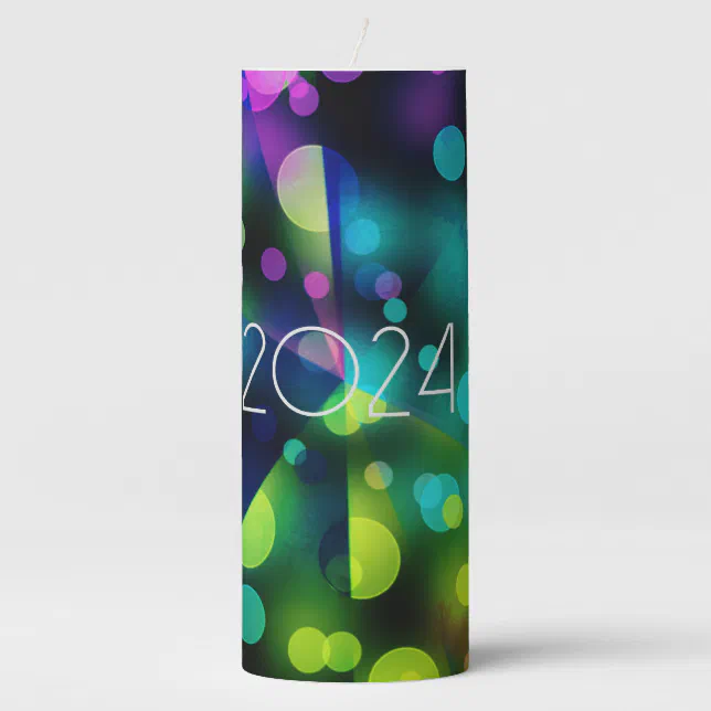 2024 new year with multicolor bubbles pillar candle
