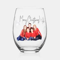 Family picture Christmas  Stemless Wine Glass