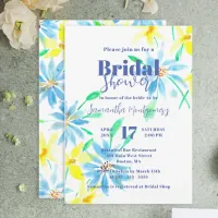 Blue and Yellow Watercolor Flowers Bridal Shower Invitation