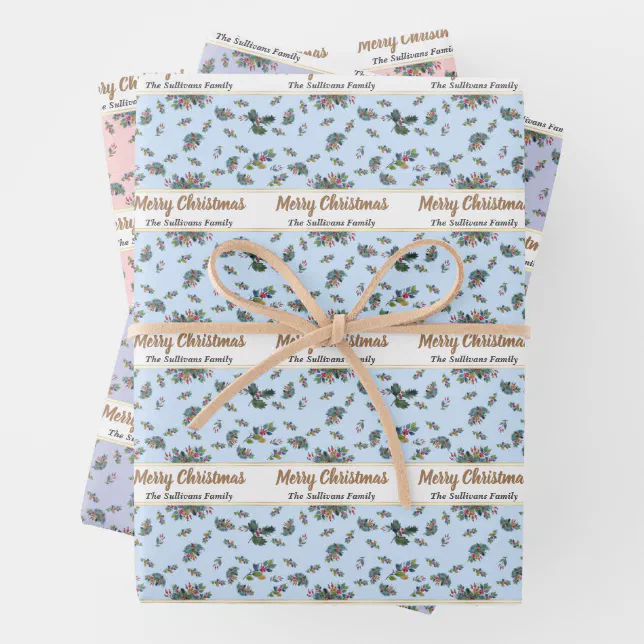 Elegant Personalized Watercolor Christmas Floral Wrapping Paper Sheets