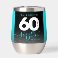 Modern Girly Ice Blue Glitter 60 and Sizzling Thermal Wine Tumbler