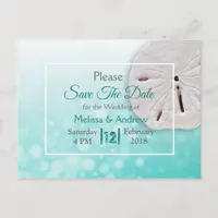 Teal  Sand Dollar Themed Wedding Save the Date Announcement Postcard