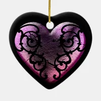 Filigree Goth Pink Heart Ceramic Ornament