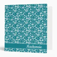 Girly Teal Turquoise Tropical Flowers 3 Ring Binder