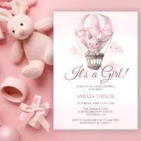 Sweet Bunny Adorable Baby Girl Shower Invitation