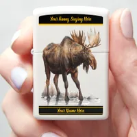 Majestic moose wandering through a snowy landscape zippo lighter