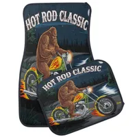 Bigfoot Rides a Motorbike at Night in the Forest Car Floor Mat