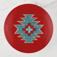 Southwest Mesas Red & Turquoise geometric pattern Trinket Tray