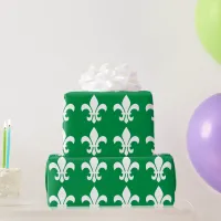 Green and White Fleur de Lys Wrapping Paper