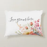 Simple Minimal Floral Love Grows Accent Pillow