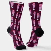 Cool Pink Strawberry Milkshake Pattern Socks