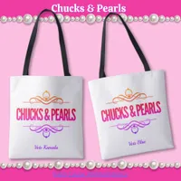 Chucks & Pearls Vote Kamala Black Tote Bag