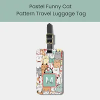 Funny Cat Lover Pastel Name On Monogram Travel  Luggage Tag