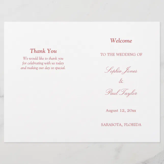 Dusty Rose Pink Script Bi-Fold Wedding Program