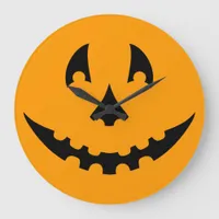 Orange and Black Carved Pumpkin Face Large Clock