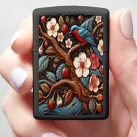 Vibrant Cherry Blossoms and Bluebird Scene Zippo Lighter