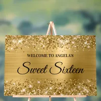 Glittery Gold Foil Sweet Sixteen Welcome Acrylic Sign