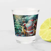 Santa Claus and His Reindeer Bearing Gifts Shot Glass