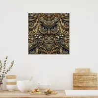 Steampunk Metal Gears and Owl Poster