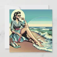 1950's Retro Woman Sitting on the Beach Card