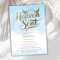 Christian Heaven Sent Blue Clouds Boy Baby Shower Invitation