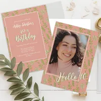 Botanical Minimal Photo Forty 40th Birthday Party Invitation