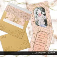 Christmas Magic Pink Gold Stars Holiday A7/5"x7" Envelope