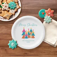 Modern Colorful Festive Christmas Trees Typography Paper Plates