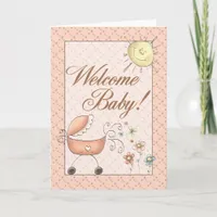 Baby Buggy Subtle Floral Welcome Baby Card