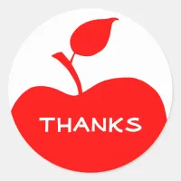 Red and White Apple Thanks Classic Round Sticker