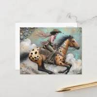 Cowgirl on a Appaloosa Horse Postcard