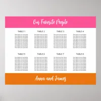 Pink White Orange 8 Table Seating Chart Poster